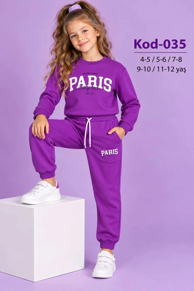 PARİS KABARTMA BASKILI 3 İPLİK KIZ TAKIM